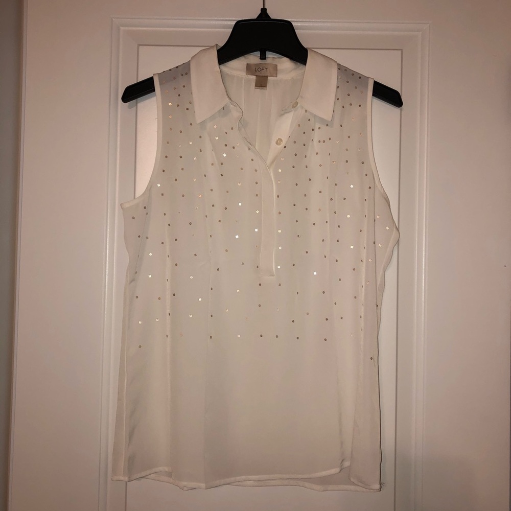 Loft Sheer Tank Top with Rose Gold Sequin Detail